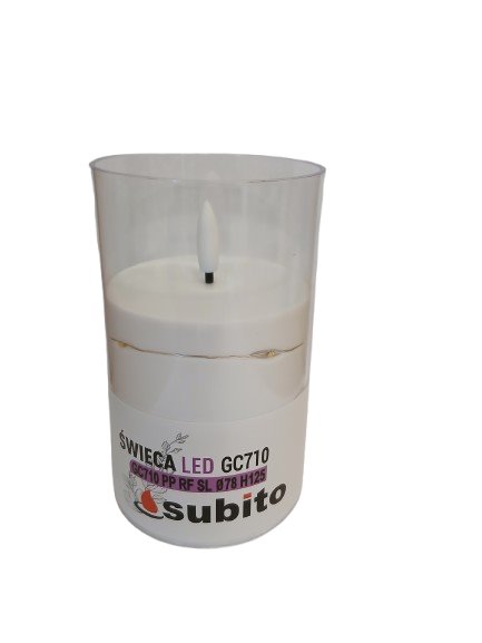 Świeca biała led subito 313 z łańcuszkiem ciepła barwa 12,5*7 cm