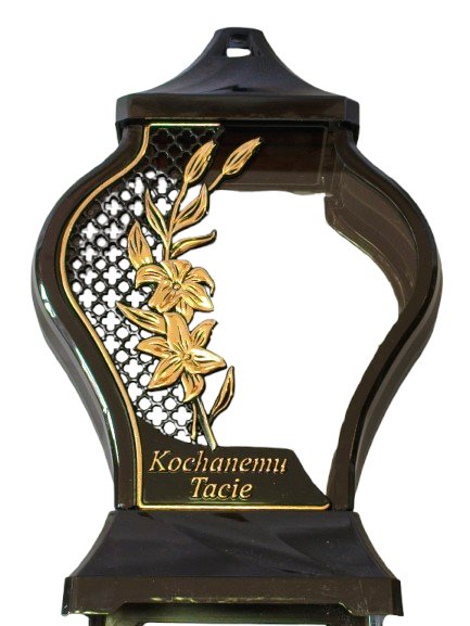 Znicz nagrobny Kochanemu Tacie ażur czarny złota lilia