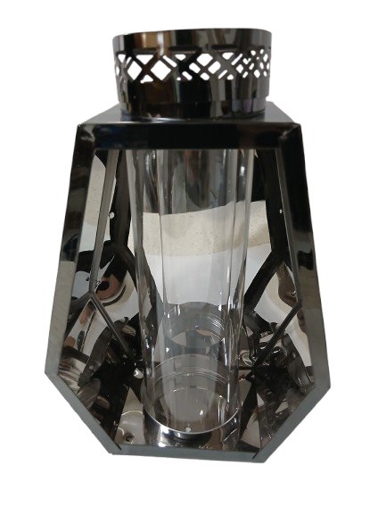 Nowoczesny lampion ażurowy metalowy grafitowy 28 cm