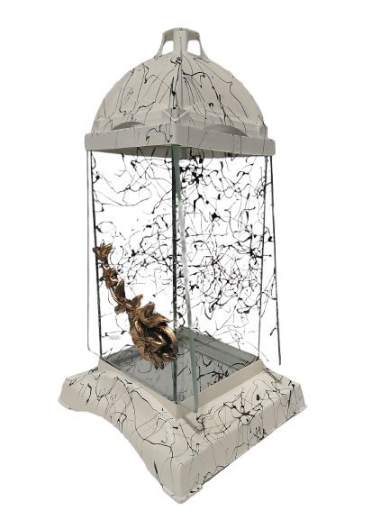 Znicz kapliczka w kolorze ecru z złotą różą  30 cm