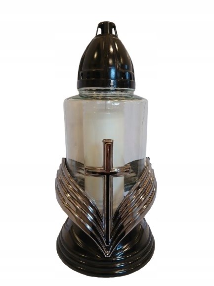 Znicz Kapliczka Wstęga Połysk Krzyż K36 srebrny