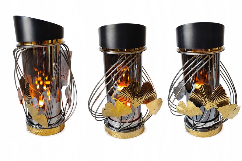 Lampion solarny LED złoto/srebrny 3D liście miłorzębu ruch czujnik