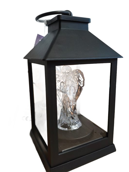 ZNICZ LAMPION LATARENKA LED Z ANIOŁEM BIAŁE ŚWIATŁO WYSOKOŚĆ 18 CM