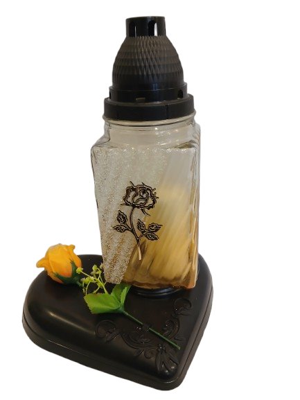 Znicz artystyczny serce z dekoracją  35 cm pomarańczowy