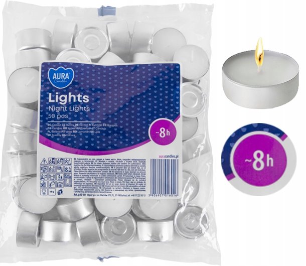 Świeca tealight parafinowa Bezzapachowe Aura 50 szt.
