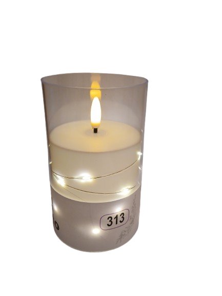 Świeca biała led subito 313 z łańcuszkiem ciepła barwa 12,5*7 cm