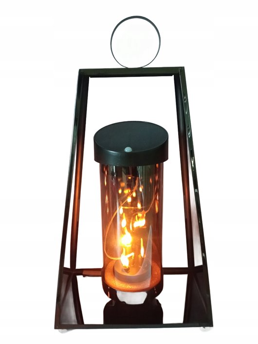 Lampion Znicz Luksusowy solarny LED TRAPEZ GRAFIT 3D ruch czujnik 41 cm