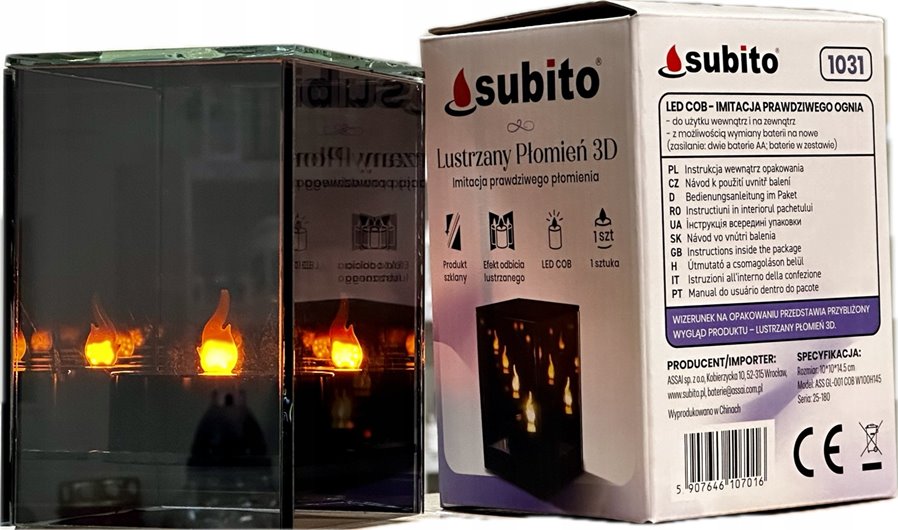 Latarenka Lustrzany Płomień 3D 15 cm Sześcian Subito