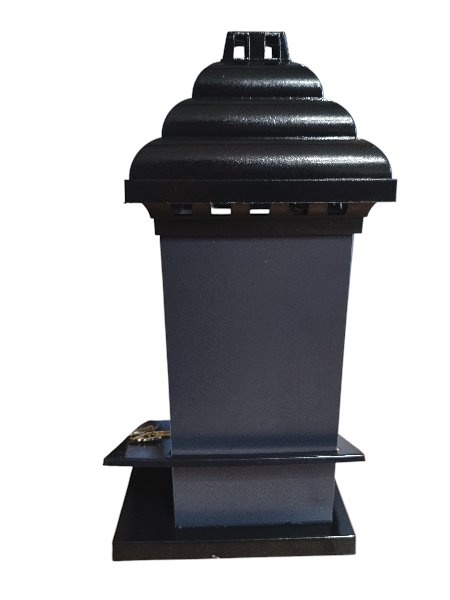 ZNICZ SZKLANY KAPLICZKA KWADRAT CZARNA Z ZŁOTYM KRZYŻM I KALIĄ WYSOKOŚĆ 32 CM