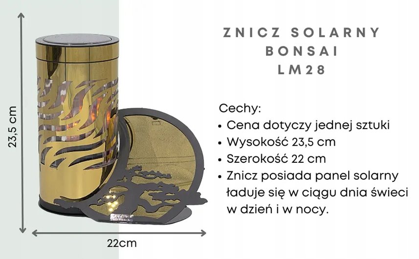 Znicz Solarny Bonsai Paris C Złoty LM28