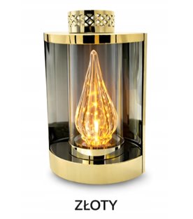 Nowoczesny Znicz Nagrobny ŁEZKA 32 cm Złoty Lampion GLAMOUR Szklana Tuba