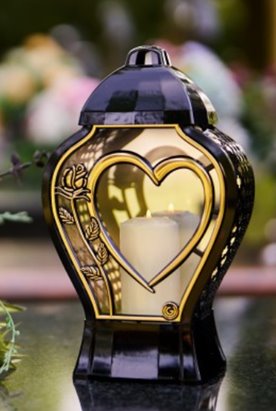 Znicz kapliczka GLAMUR Ażur Mały serce małe złoty 33 cm wys.