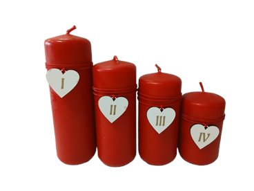 Zestaw świec adwentowych z numerami 1,2,3,4 w kolorze czerwone matowe