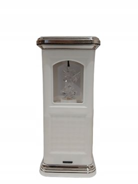 ZNICZ SOLARNO ELEKTRYCZNY hybrydowy 20 cm BIAŁY z aniołkiem