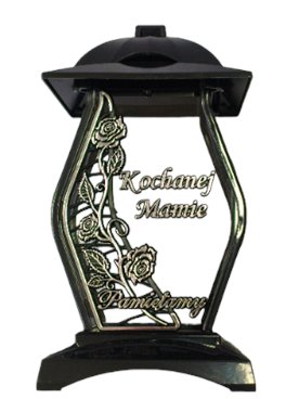 Znicz szklany kapliczka czarna z srebrną różą "Kochanej Mamie"