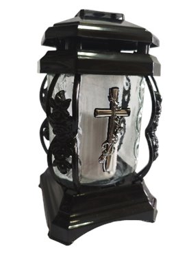 Znicz szklany kapliczka czarna z srebrnym krzyżem