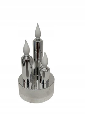 ŚWIECA LED POTRÓJNA SREBRNA STAŁY PŁOMIEŃ 7,5cm*13cm