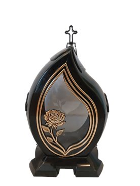 Znicz kapliczka  czarna łezka złota z różą 38 cm