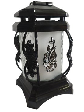 Znicz szklany kapliczka czarna z srebrną różą