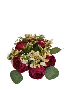 Wianek dekoracyjny z fioletowymi różami i białe dodatki 20 cm