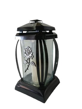 Znicz kapliczka czarna z srebrną różą Prima 1 24 cm