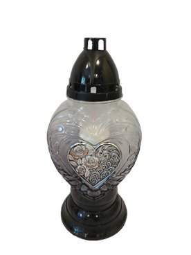 Znicz całoroczny w kształcie serca przydymiany grafit Max Pol 37 cm