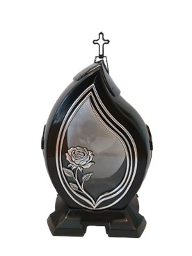 Znicz kapliczka czarna łezka srebrna z różą 38 cm
