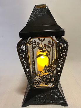 ZNICZ LAMPION INVERSO MAŁY CZARNO - ZŁOTE KWIATY