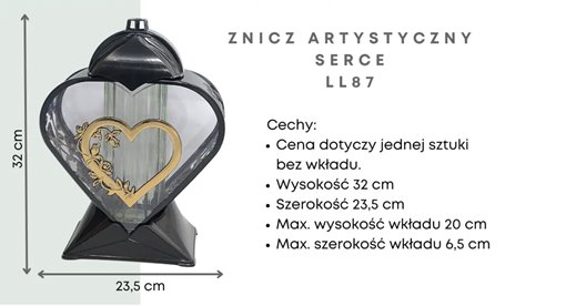 Znicz Serce Czarno Złoty LL87
