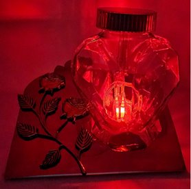 Znicz solarny LED Serce biały inox z różą Dzień/Noc 20 cm