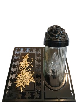 Znicz kapliczka nowoczesna metalowa złota różą + wkład led