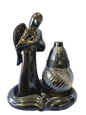 Anioł ceramiczny srebrny ze zniczem