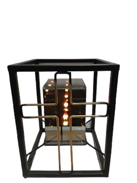 Znicz artystyczny metalowy złoty krzyż z lampionem  3D