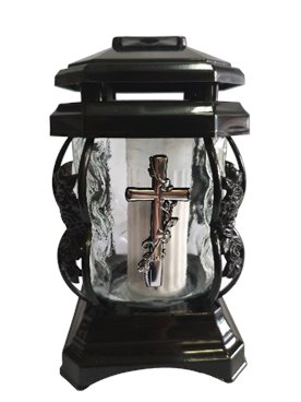 Znicz szklany kapliczka czarna z srebrnym krzyżem