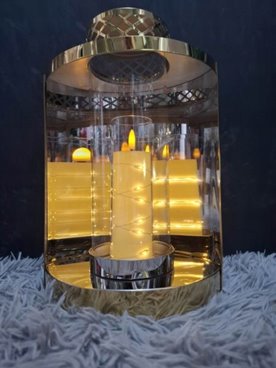 Nowoczesny Znicz Nagrobny ŁEZKA 32 cm Złoty Lampion GLAMOUR Szklana Tuba