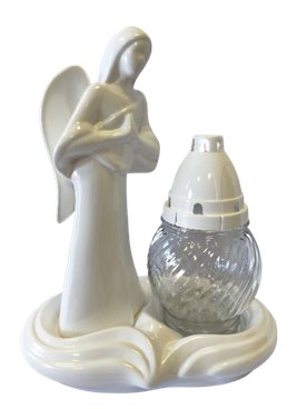 Anioł ceramiczny biały ze zniczem