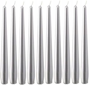 Świeca Stożkowa Srebrny Metalik Bispol 10 szt