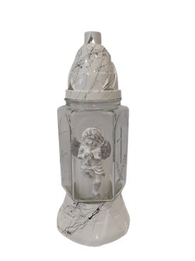 Znicz całoroczny z aniołkiem srebrny 26 cm