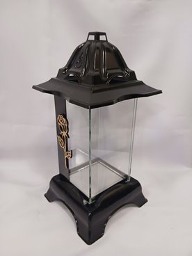 Znicz kapliczka czarna z różą złotą 33cm