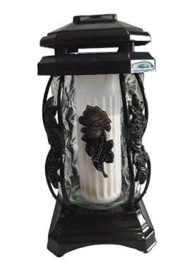 Znicz szklany, kapliczka czarna z srebrną różą i napisem "Pamiętam"