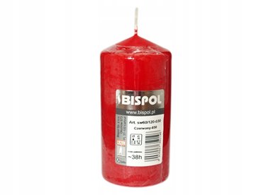 Świeca tradycyjna parafinowa walec BISPOL Aura 38H 12CM SW60/120 CZERWONA