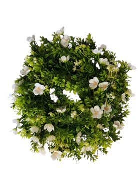 Wianek dekoracyjny z białymi kwiatkami średni 35 cm