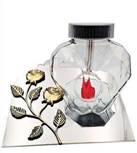 Znicz solarny LED Serce biały inox z różą Dzień/Noc 20 cm