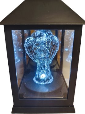 ZNICZ LAMPION LATARENKA LED Z ANIOŁEM BIAŁE ŚWIATŁO WYSOKOŚĆ 18 CM