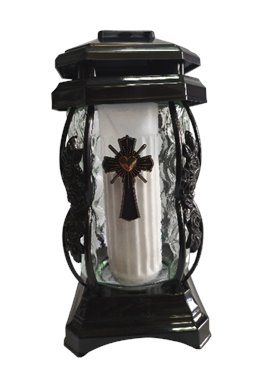 Znicz szklany kapliczka czarna z złotym krzyżem