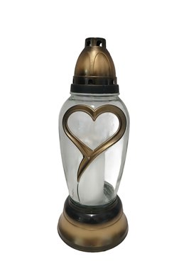 Znicz szklany całoroczny złoty z sercem  30 cm