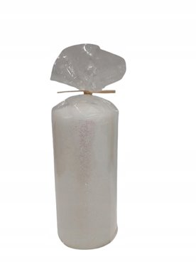 Świeca walec parafinowa biała z brokatem 6/12cm