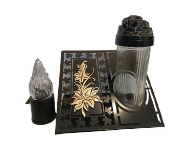 Znicz kapliczka nowoczesna metalowa złota różą + wkład led