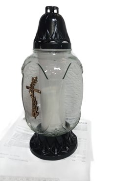 ZNICZ SZKLANY Z ZŁOTYM KRZYŻEM 29 cm CAŁOROCZNY