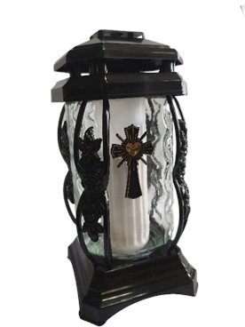 Znicz szklany kapliczka czarna z złotym krzyżem